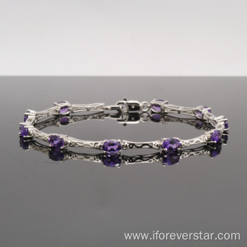 Sterling Silver Bracelet With Natural Stone Amethyst